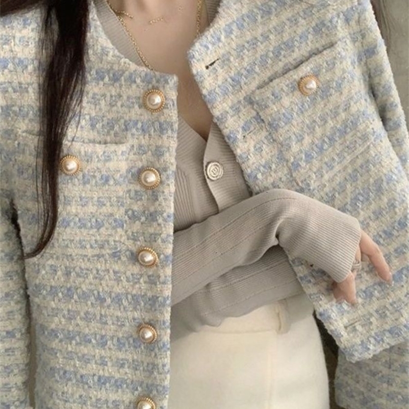 Women's Jackets Tweed Striped Jackets for Women Ropa Temperament Tunic Vintage Korean Coat Women's Clothes Autumn Winter Basic Jackets Ele
