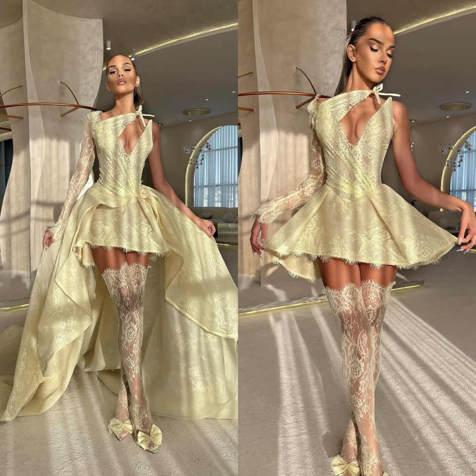 Elegant Prom Gown One Shoulder Evening Dress Sexy Party Dresses Lace Bridal Gowns Remove Tail Robes De Mariee Size Customized vestido de novia L2523