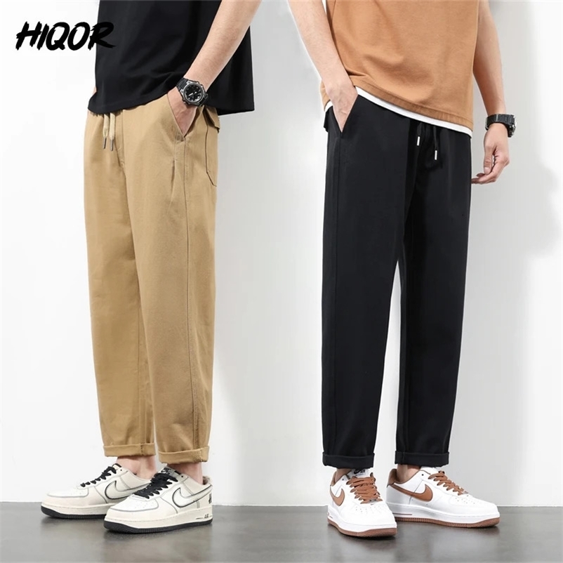 HIQOR Mens Clothing Pantalones In Loose Pocket Overalls Summer Cotton Y2k Khaki Cargo Pants Man Baggy Straight Trousers Men 240517