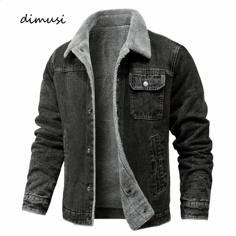 DIMUSI Mens Winter Jacket Fashion Lapel Sherpa Fleece Lined Thicken Denim Jean Trucker Jacke Men Jeans Coats Clothing 5XL 241105