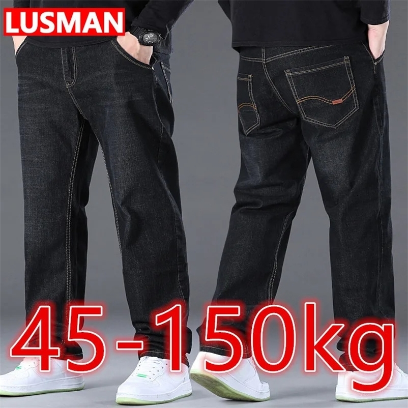 Mens Black Jeans Pants Big Size 48 50 Large Size Pants for 45-150kg Jeans Hombre Wide Leg Jeans Pantalon Homme Baggy Jeans 240530