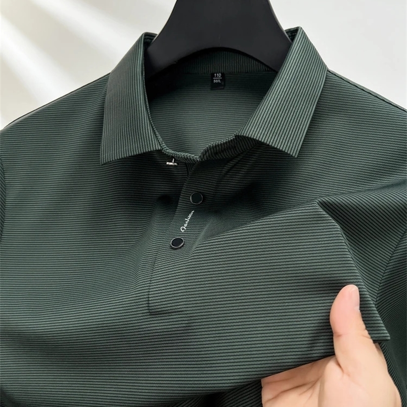 Summer Short sleeved High end Textured Letter Mens POLO Shirt Comfortable Silk Ice Feel Casual Business lapel T-shirt 250411