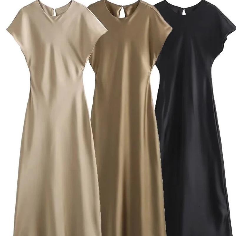 Willshela Women Fashion Solid Pleated Back Hollow Out Midi Dress Vintage O-Neck Short Sleeves Female Chic Lady Dresses 240518
