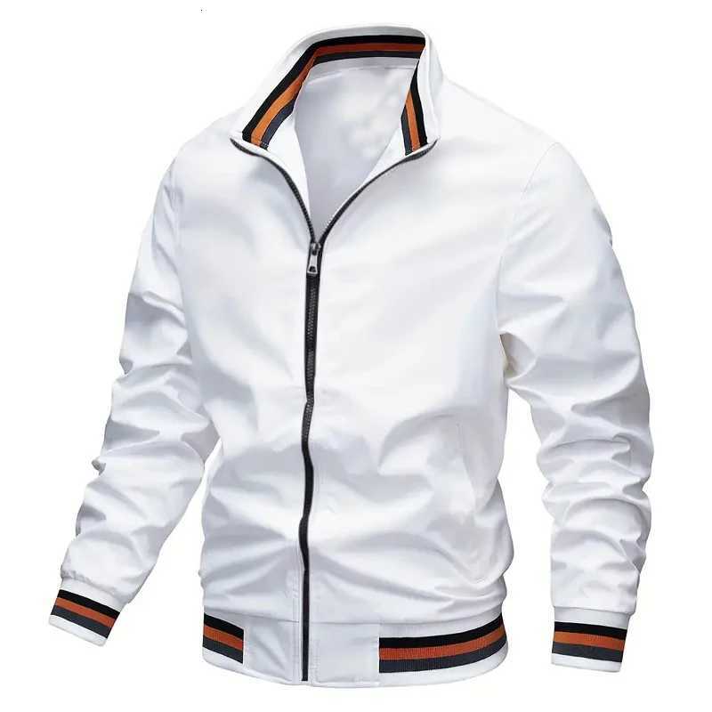 New Autumn and Winter Mens Windproof Stand Up Collar Jacket Mens Stand Up Collar Striped Collar Casual Top No Velvet Sports F X250925