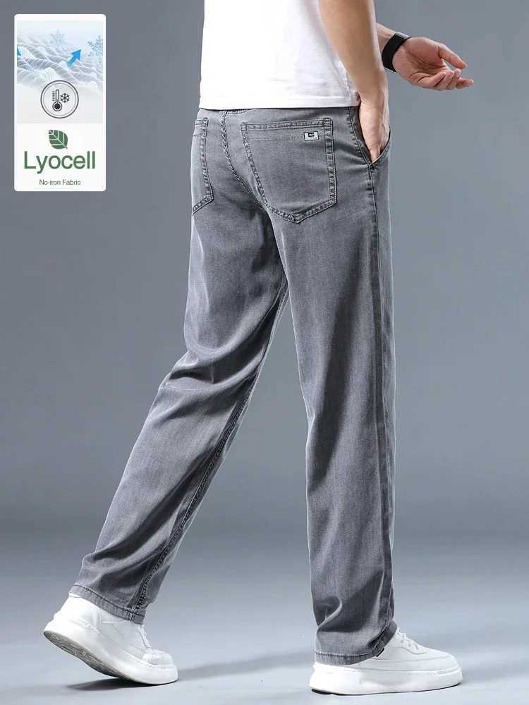 Summer Thin Mens Loose Straight Jeans Lyocell Soft Drape Business Casual Trousers Classic Smoke Gray Brand Ice Silk Pants W250925