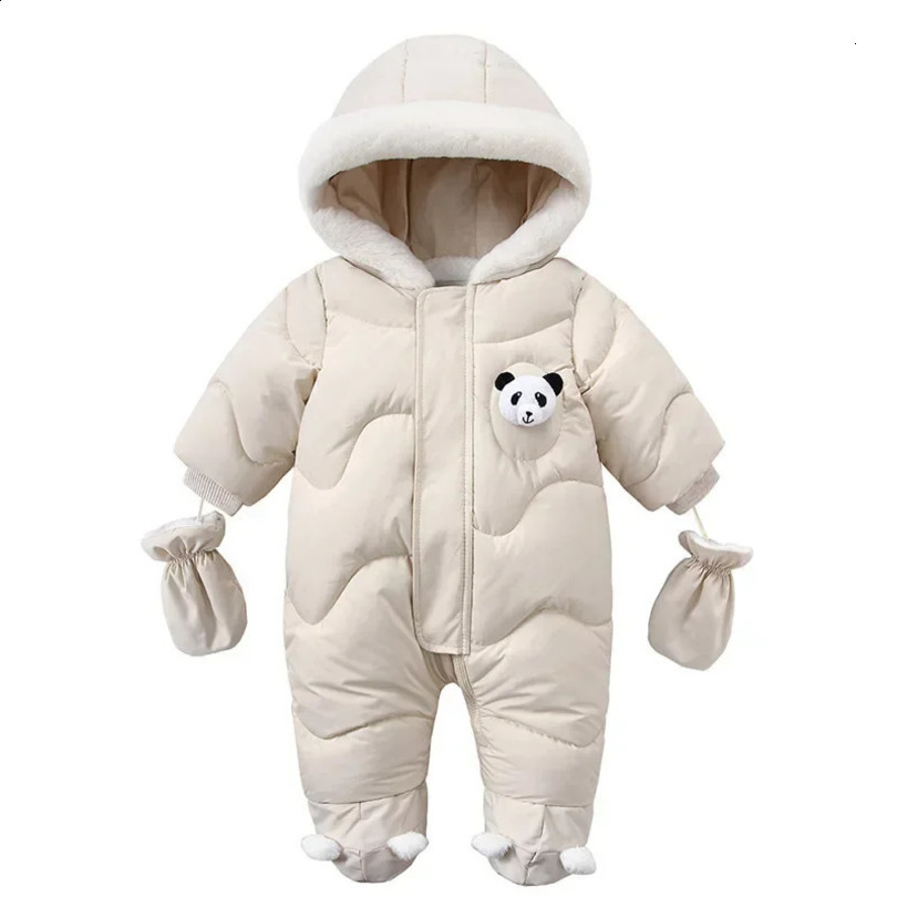 Winter Baby Rompers Solid Color Cartoon Jumpsui Built-in Fleece Thermal Coveralls born Babies Thickened Outdoor Snow Suit 250113