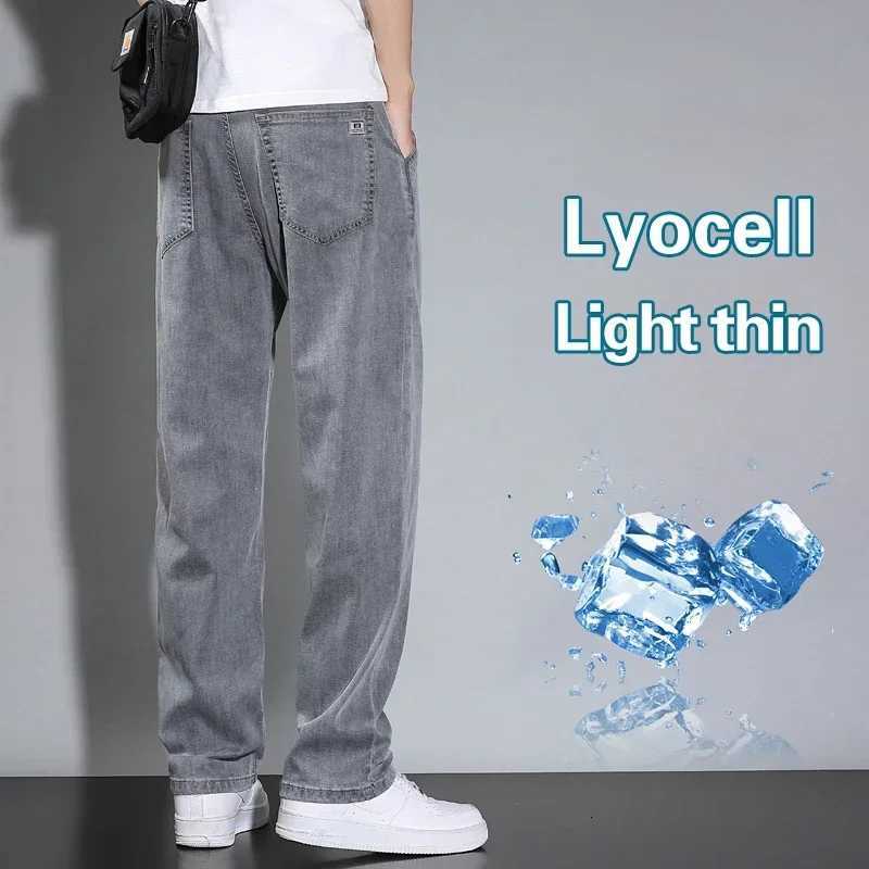 2025 New Summer Thin Mens Straight Loose Gray Jeans Soft Fabric Lyocell Fabric Light Colored Casual Pants Male Brand Trousers W250925