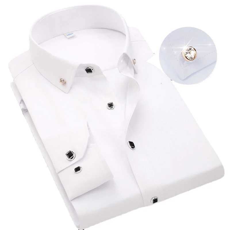 Mens Buttondown Shirt Long Sleeve Casual Formal Business Dress Shirts Pocketless Solid Color Blue White Tops Korean Slim Fit X250925