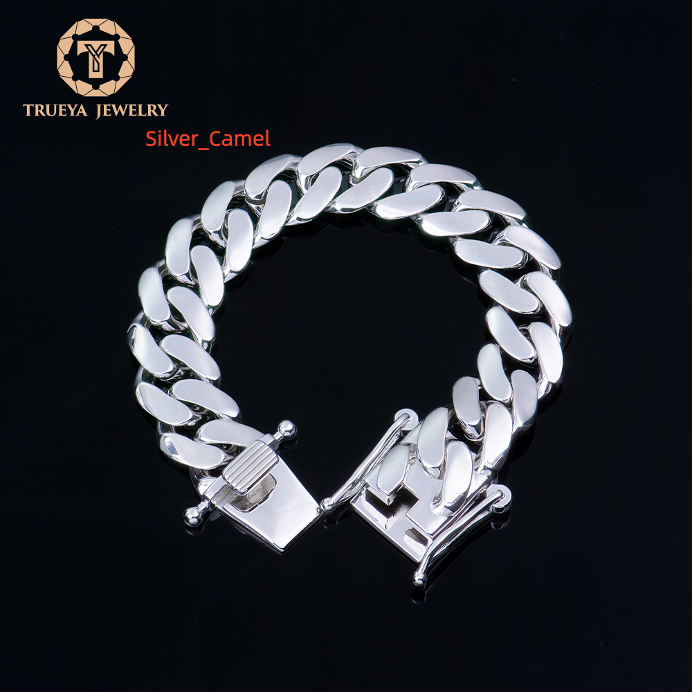 Hip Hop Plain Cuban Bracelets Polished 925 Sterling Silver Arc Style 14mm 18mm 8in Cuban Link Chain Bracelets for Youngster