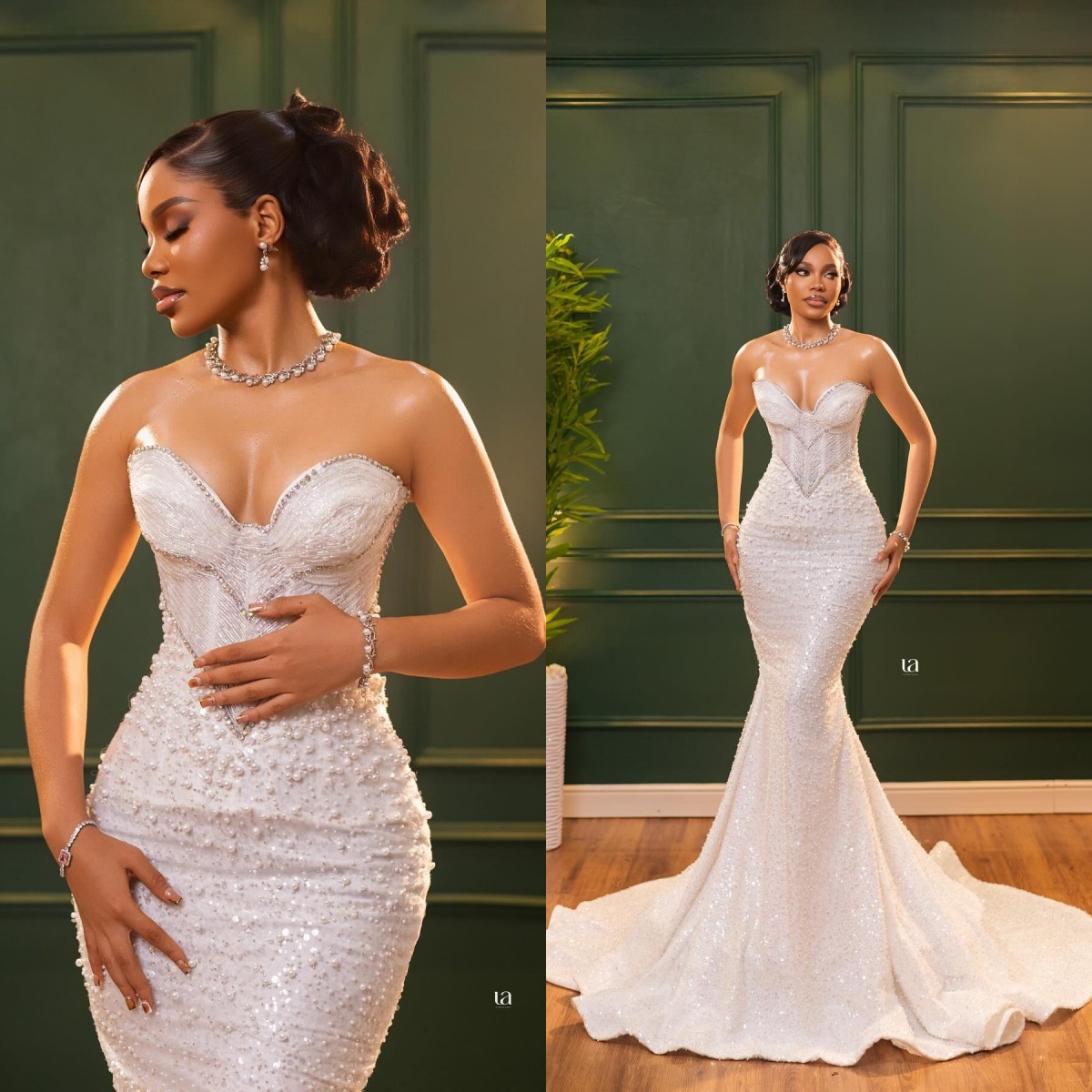 Exquisite Strapless Wedding Dresses Sequins Pearls Bridal Gowns Sleeveless Rhinestone Mermaid Princess Customized Vestidos De Novia Plus Size