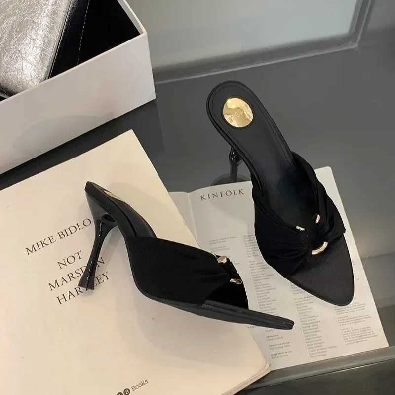 Elegant Woman Heeled Shoes 2025 New Open Toe Slippers Women Fi Outdoor Metal Decorati Summer Plus Size Dress High HeelsXJ250925