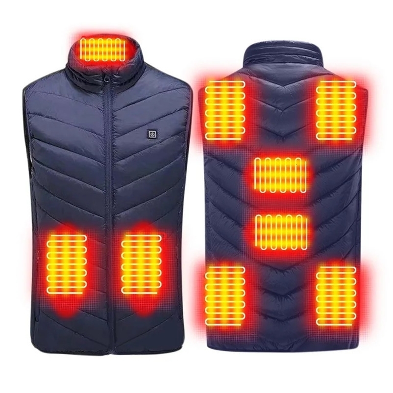 Men's Vests 3XL 9 Places USB Heated Vest Men women Winter Thermal Clothing Hunting Vest Smart Control Temperature Heating Jacket 3 Colors 23102