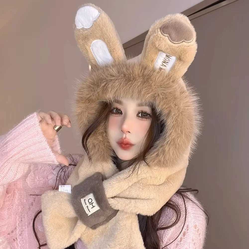 Cute Ear Protection Scarf Cap Windproof Rabbit Ears Plush Scarf Hat Plush Warm Cap Autumn Winter X250925