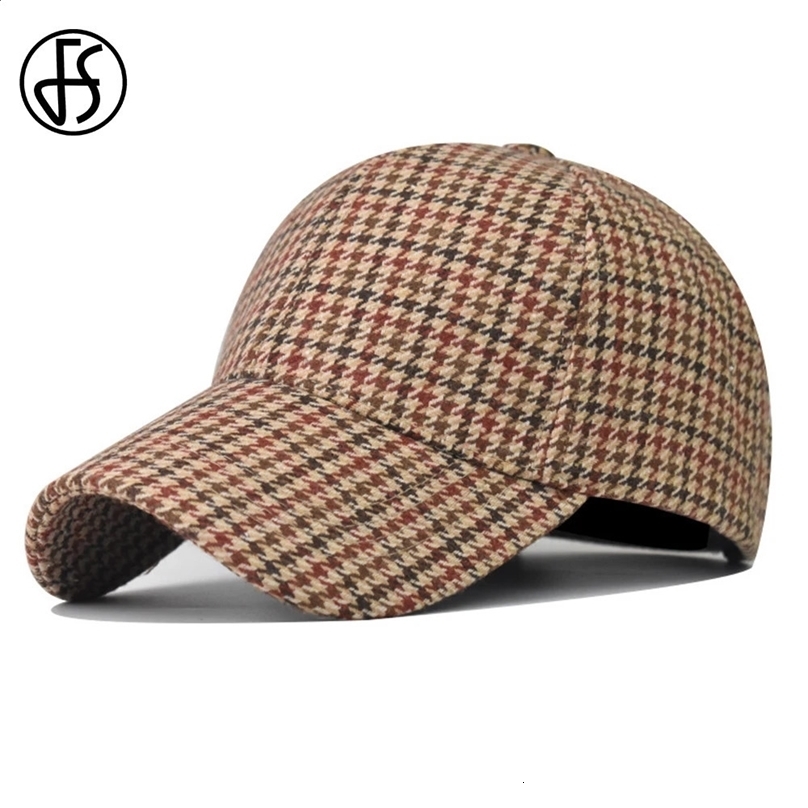 FS Vintage Brown Plaid Baseball Caps For Men Cotton Women Winter Cap Houndstooth Trucker Hat Casquette Femme 2025 250118