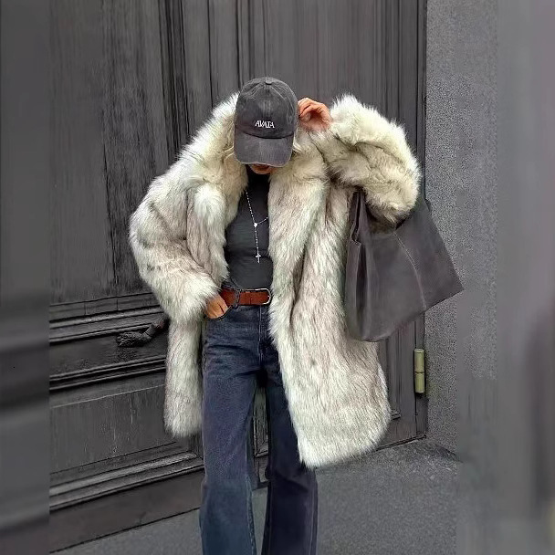 Autumn Winter Furry Coat Fur Tuscan Fox Fur Warm Coat Womens Faux Fur 250925