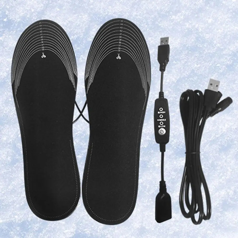 Cuttable USB Heated Shoe Insoles Rapid Heating 3 Gear Control Warm Thermal Insoles Washable Non-Slip Electric Foot Warming Pad 250117