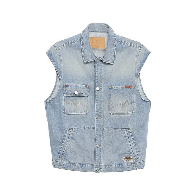 Men's Vests Men's Vests Martine Rose Light Blue Washed Vintage Sleeveless Denim Vest Casual Loose Layered Tank Top