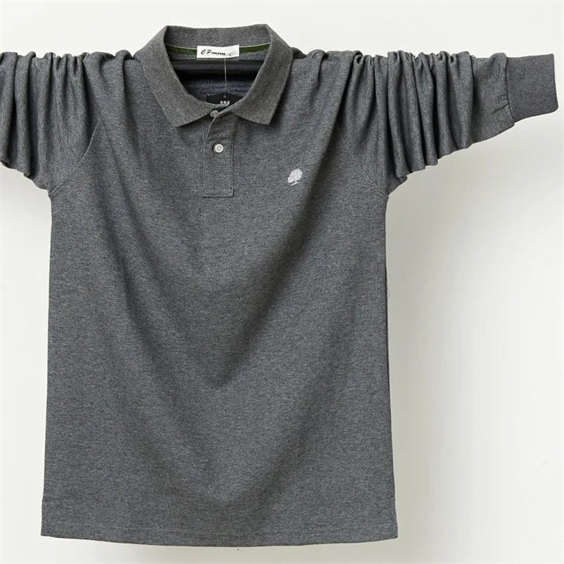 Men's Polos Big Size 7 Colors men Long Sleeve Polo Shirt Autumn Winter Men Fat Fashion Casual Loose Cotton Tops Solid Color Polo Shirt 231212