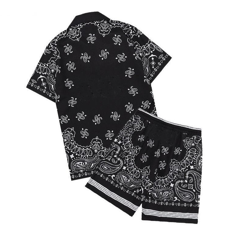 Men's Tracksuits designer Classic pattern color blocking print youth casual short sleeved shirt sports set-image-945718774
