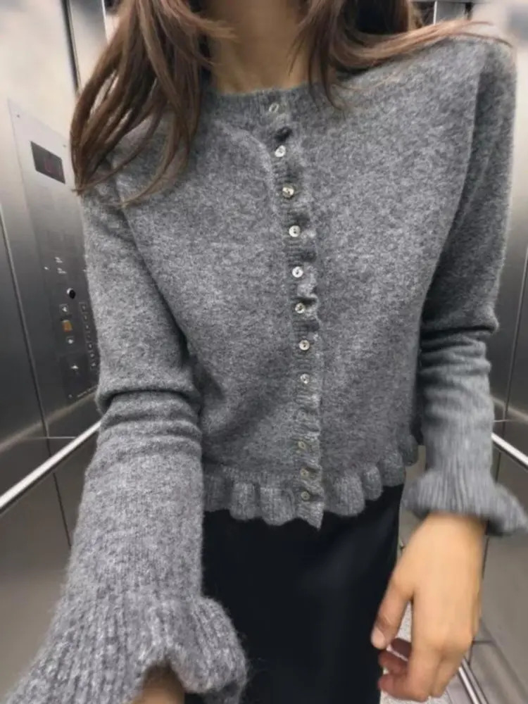 2025 Womens European American French n Sweaters Female Elegant Simple Layered Decoration Versatile Knitted Cardigans 250905