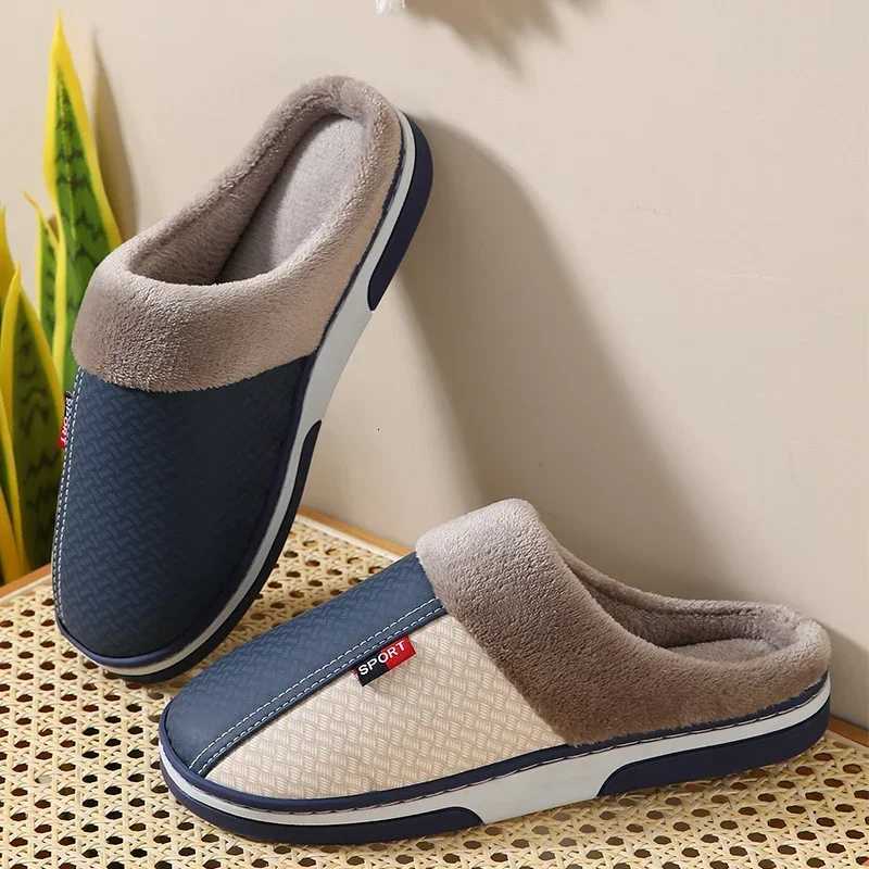 2024 New Winter Warm Mens Plus Home Indoor Mules Nslip PU Leather Upper Waterproof Fluffy Slides Male Cott ShoesXJ250925