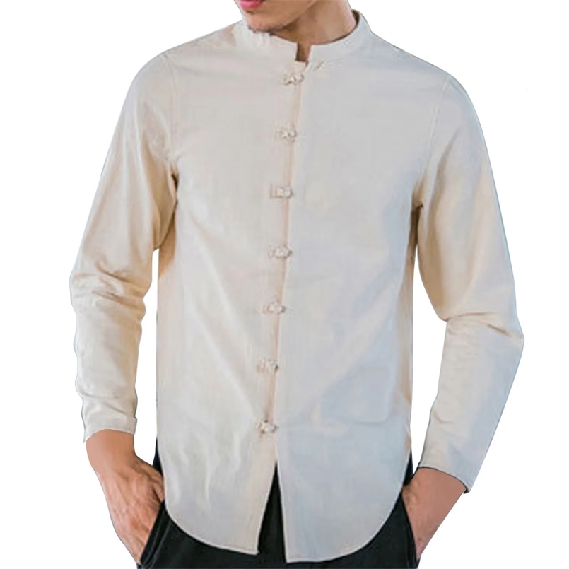 Mens Long Sleeve Vintage Shirts Chinese Knot Button Down Beach Shirts Fashion Casual Cotton Linen Summer Shirts For Men 250522