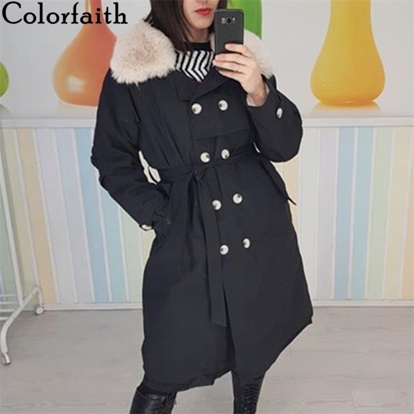 Colorfaith New Autumn Winter Women Jacket Pockets Womenswear Puffer Parkas High-Quality Lace Up Oversize Long Coat CO8003 201217