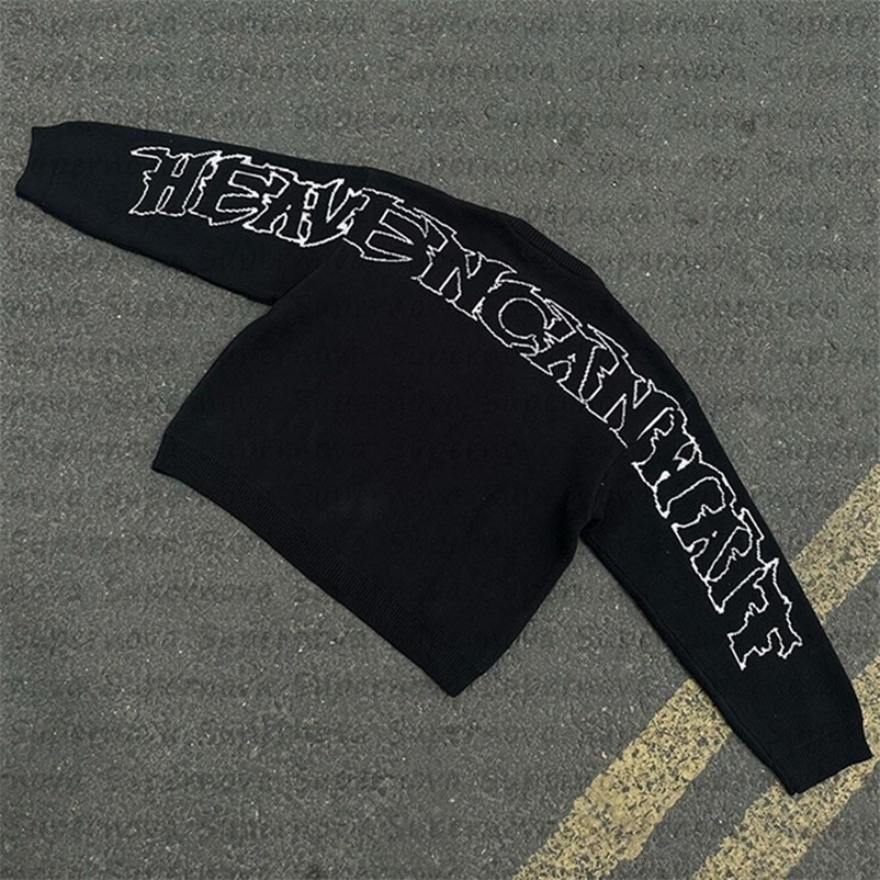 Men's Sweaters Original retro high street knitted sweaters for men and women with high collars Y2K aesthetic printing loose sweater tops 230821