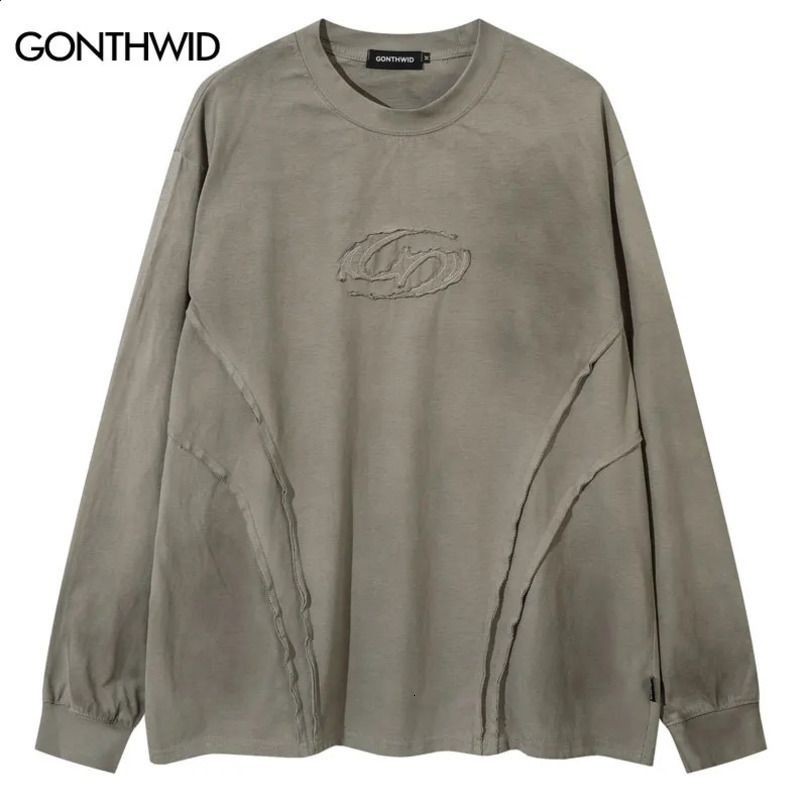 Vintage oversized shirt Y2K hiphop embroidery long sleeved Tshirt street clothing mens punk gothic loose cotton top 240822