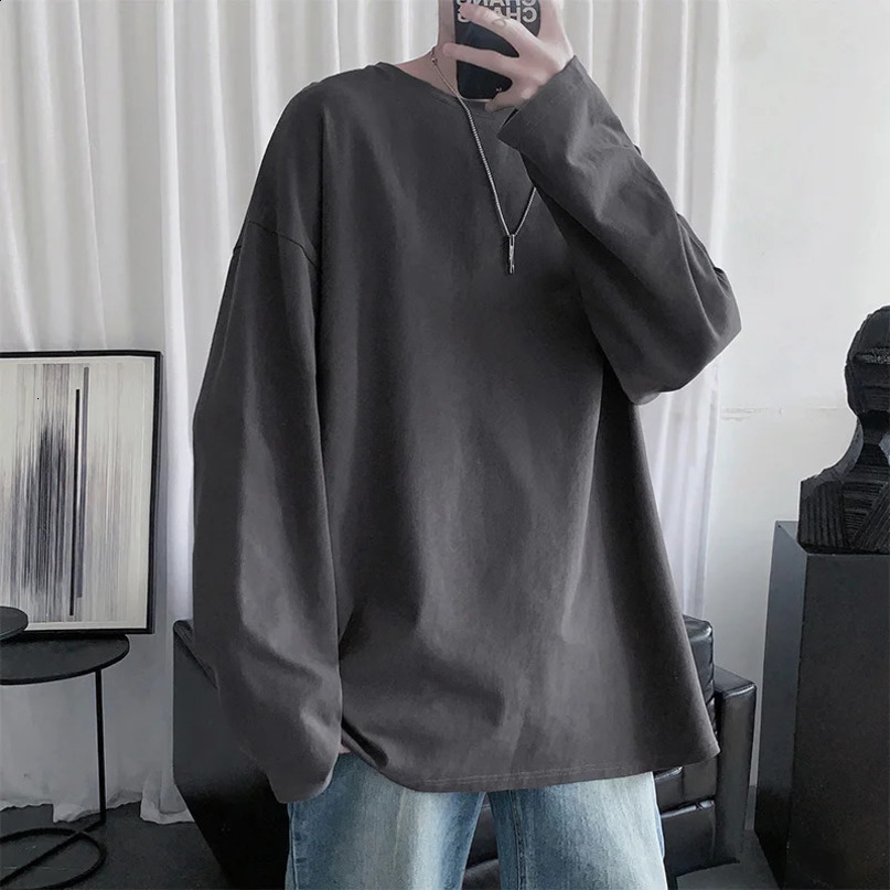 autumn fashion long sleeved Tshirt basic cotton ultrafine mens casual Oneck streetwear loose hiphop top 240815