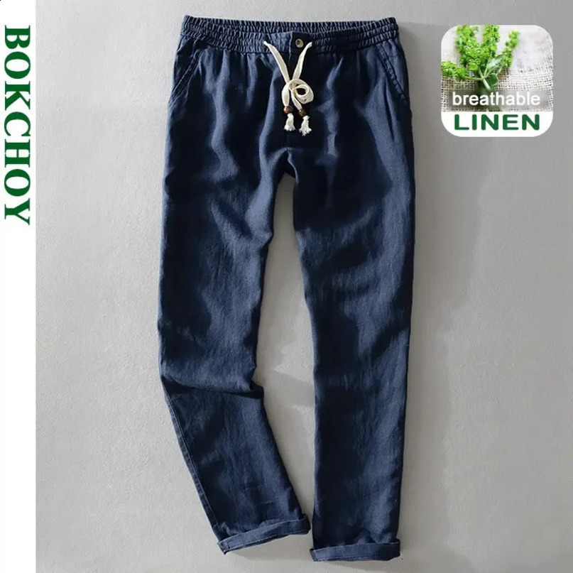 Spring and summer 100% linen casual pants for men thin loose oversized mens clothing 240816