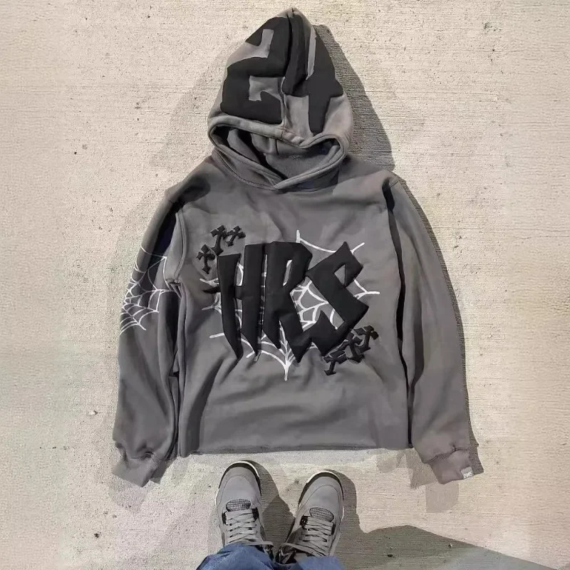 High Street Hip Hop Gothic Hoodie Personalized Letter Foaming Printing Loose Sweatshirt Y2k Oversize Zip Up Hoodies Men Clothes 250731Y