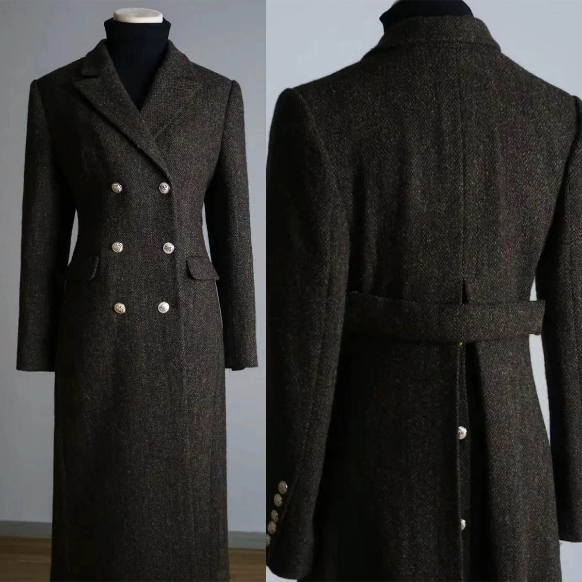 Handsome Men Coat One Piece Double Breasted Peaked Lapel Autumn Winter Long Jacket Blazer Business Party Custom Made