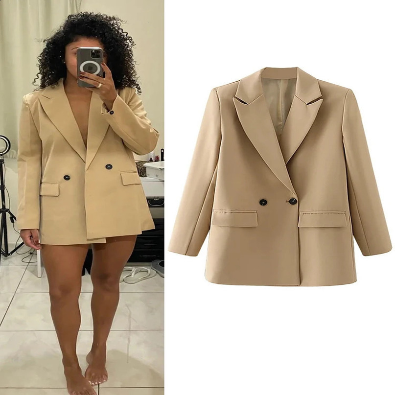 TRAF Blazer Woman Black Beige Khaki Blue Green Gray Women coat Fashion Office Wear Womens Blazers Jacket Outerwears 250120