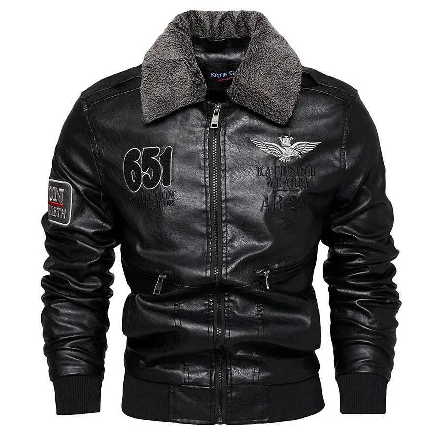 Men Autumn Jacket WorkBiker Zipper Motorcycle Faux Fur Coat Male Fleece Pilot Vintage Black Brown Pu Leather Jacket Winter X250925
