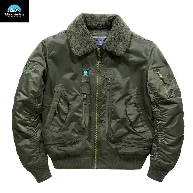 Winter Warm Jacket Mens Functionl Unloading Jacket Large Pocket Pilot MA1 Green Bomber Jacket Fur Collar Thickened Hunting Coat X250925