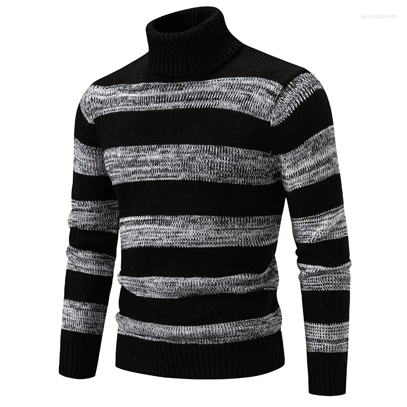 Men's Sweaters Autumn And Winter Style Fashion Trend Color-blocking Long-sleeved Sweater Turtleneck Slim Casual Knit Top