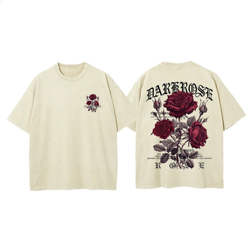 Red roses wrapped in silk ribbon printed clothing mens cotton breathable Tshirt ultrafine casual loose short sleeved 240819