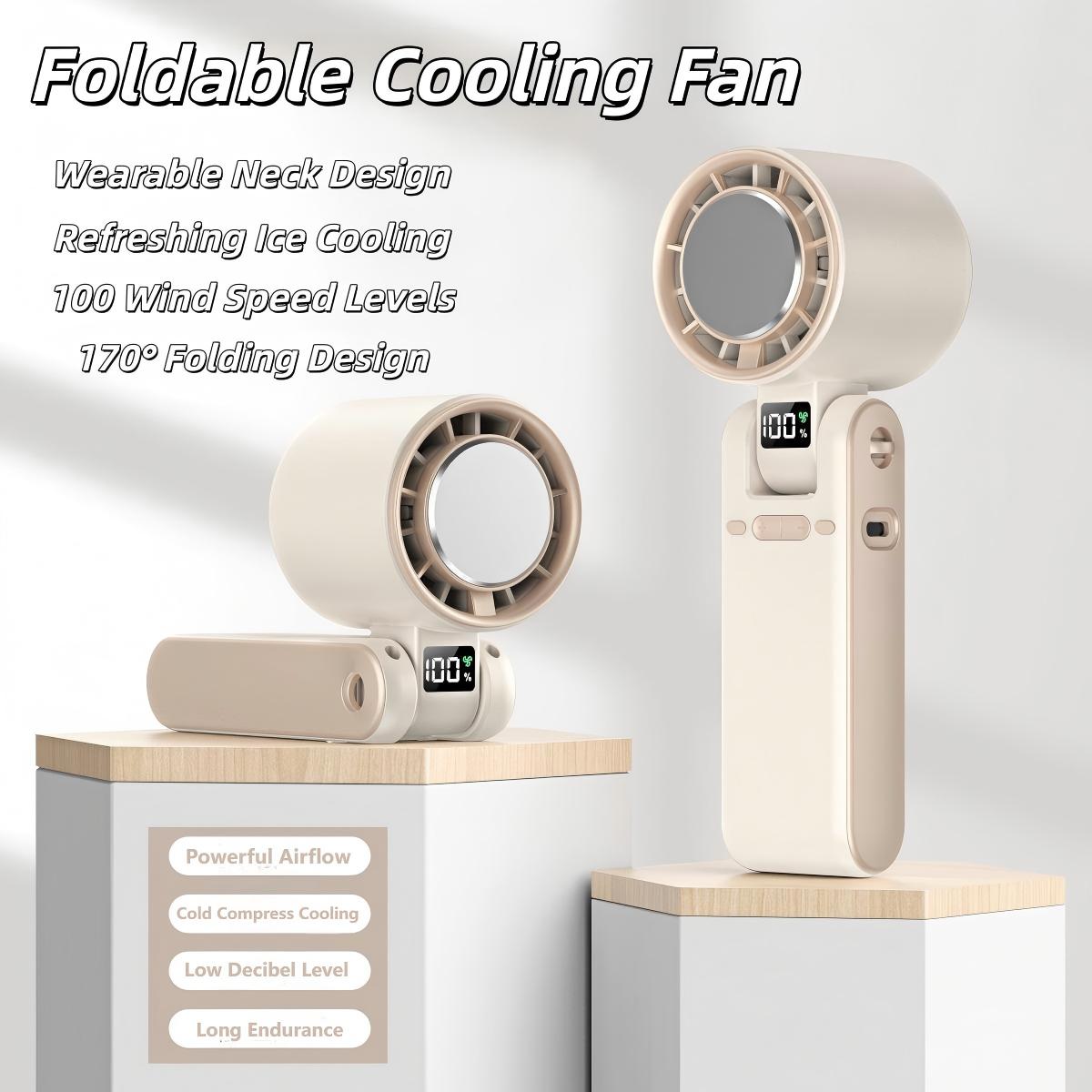 T15S Cooling Ice Compress Handheld Fan High-Speed Foldable USB-Rechargeable for Summer Outdoors, Commute, Sports Neck-Hanging Portable Fan Powerf-image-1076855471