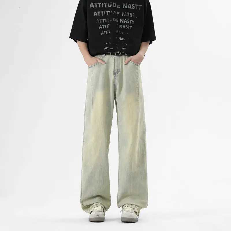 Mens Street Minimalist Casual Wide Leg Trend Spring And Autumn Jeans Mens Straight Leg Casual Pants Elastic Loose Flared Pants W250925