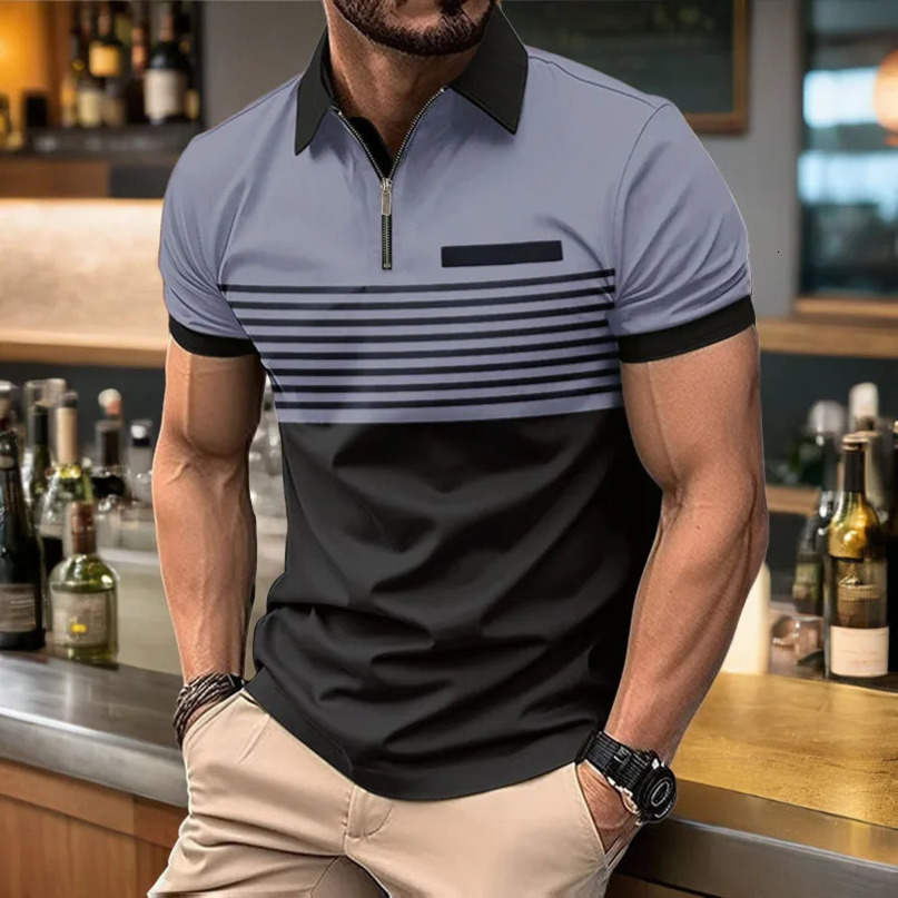 selling mens shirt fashion shortsleeved striped stamp POLO casual lapel 240415