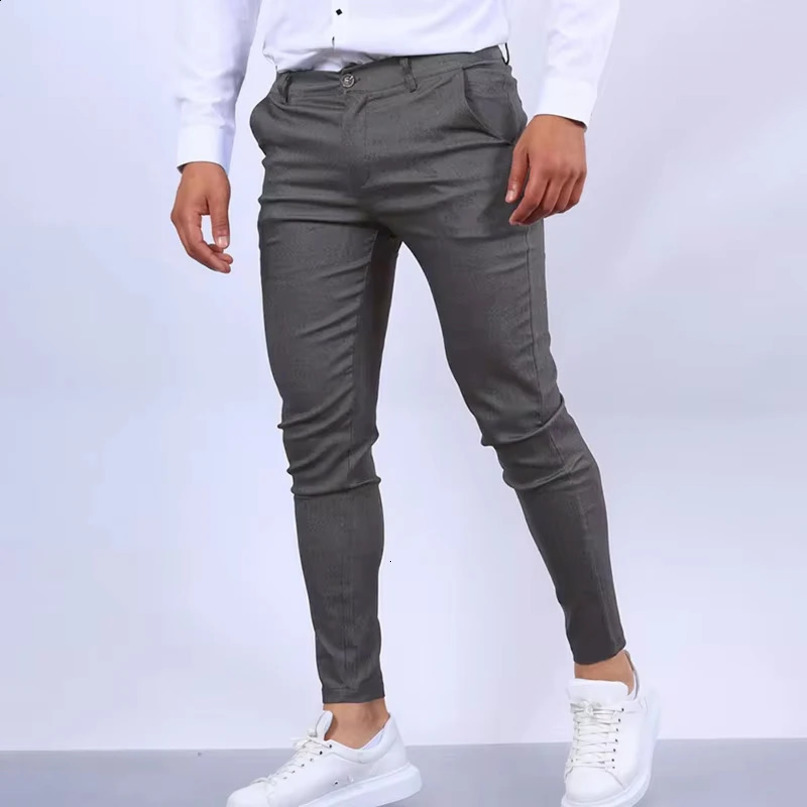 Spring Mens Casual Pants Street Clothing Fashion Solid Color Mid Waist Slim Fit Suitable for Retro Wrinkle Set Trouser Pencil 240821