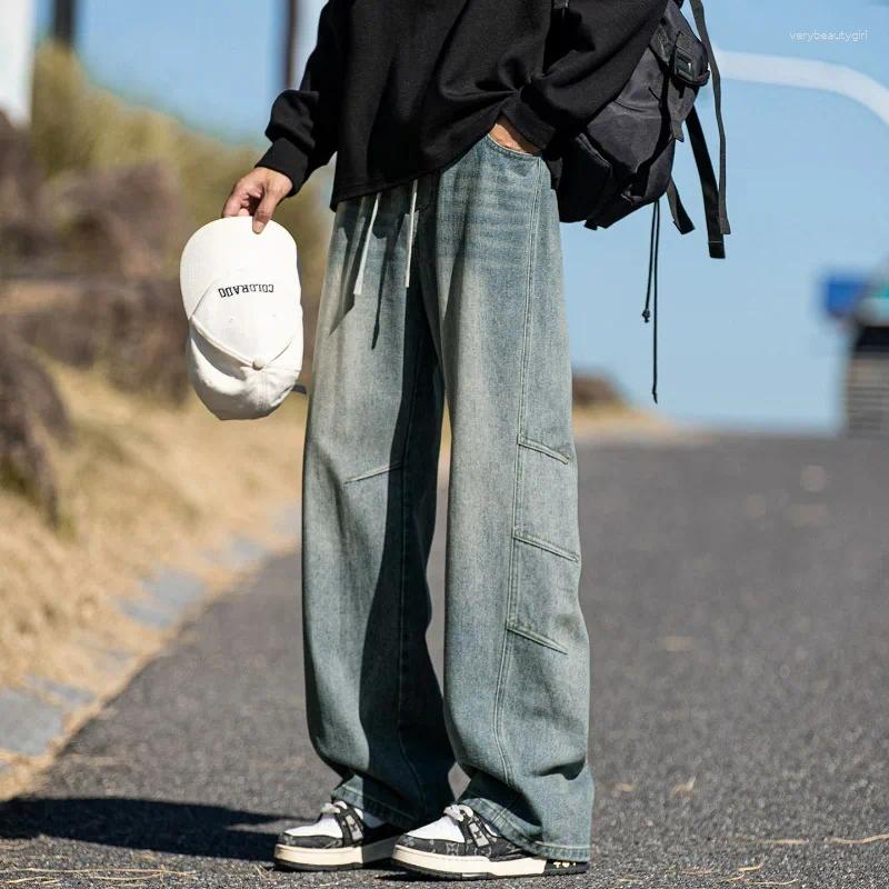 Men's Jeans Casual Loose Straight Leg Y2k Outdoor Wear Resistant Autumn Vintage Washed Durable Cotton Denim Trousers High Street