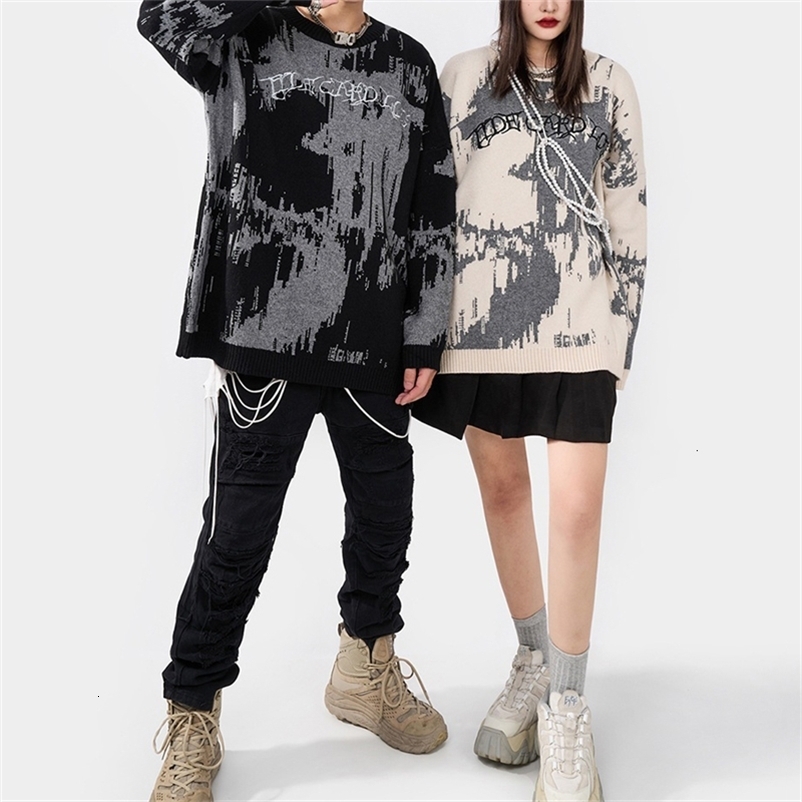 Men's Sweaters Y2k Trend Personality Letter Tie-dye Printed Sweater Women's Men Autumn and Winter punk street all-match casual sweater 230
