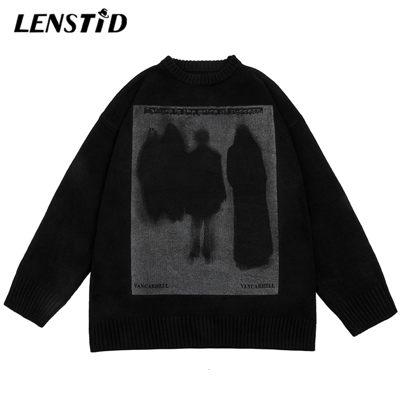 Mens Sweaters LENSTID Autumn Men Oversized Knitted Jumper Sweaters Hip Hop Graphic Print Streetwear Harajuku Loose Fashion Casual Pullovers 220929