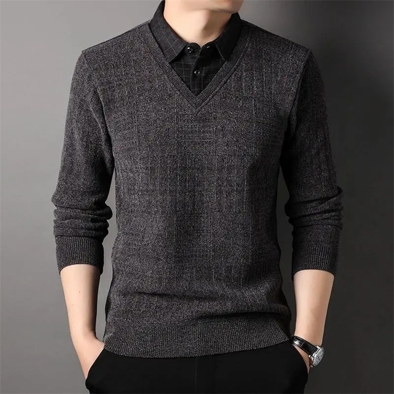 Men's Polos Fashion Men Plus Fleece Plaid Polo Shirts Autumn Winter Streetwear Business Lape Long Sleeve Pullover Casual Loose Warm Tops 231212