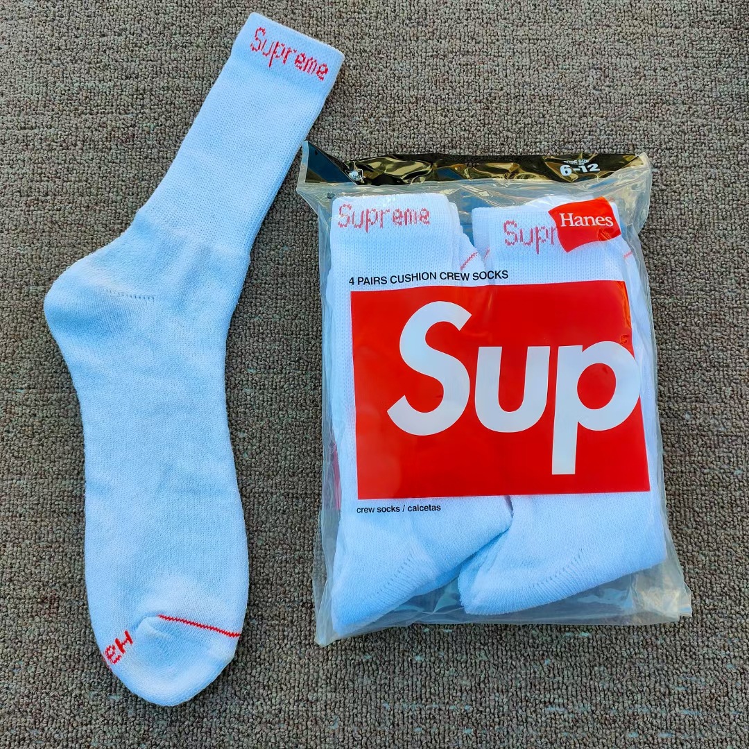 Sup Supreme X Hanes Crew Socks , Pack of 4 White size 6-12-image-1076901489
