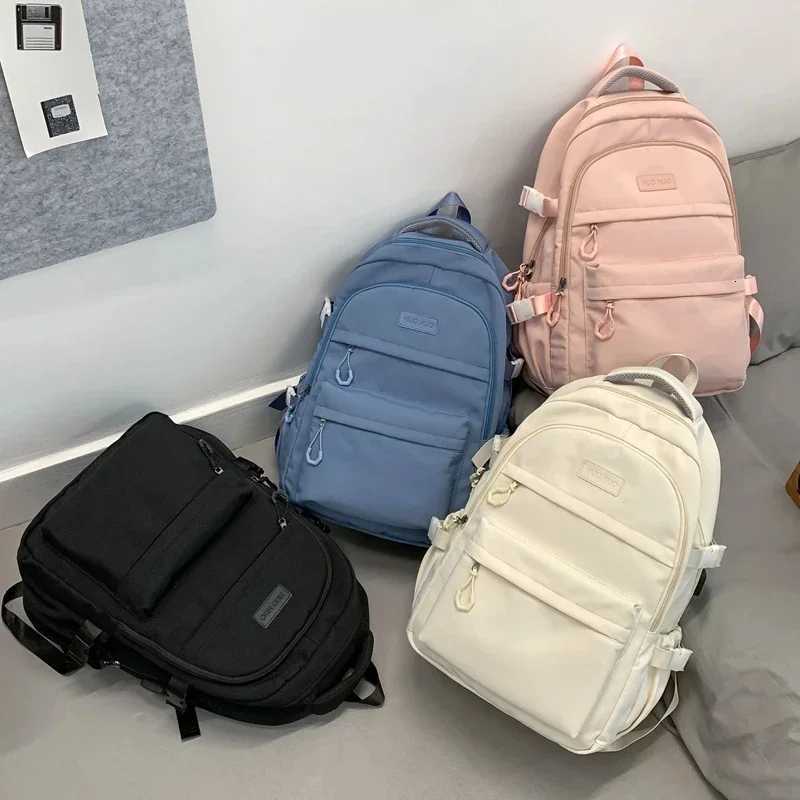 College Style Canvas School Bags For Girls Solid Junior High School Student Schoolbag Korean Version Laptop Backpack Women Boys Z250925