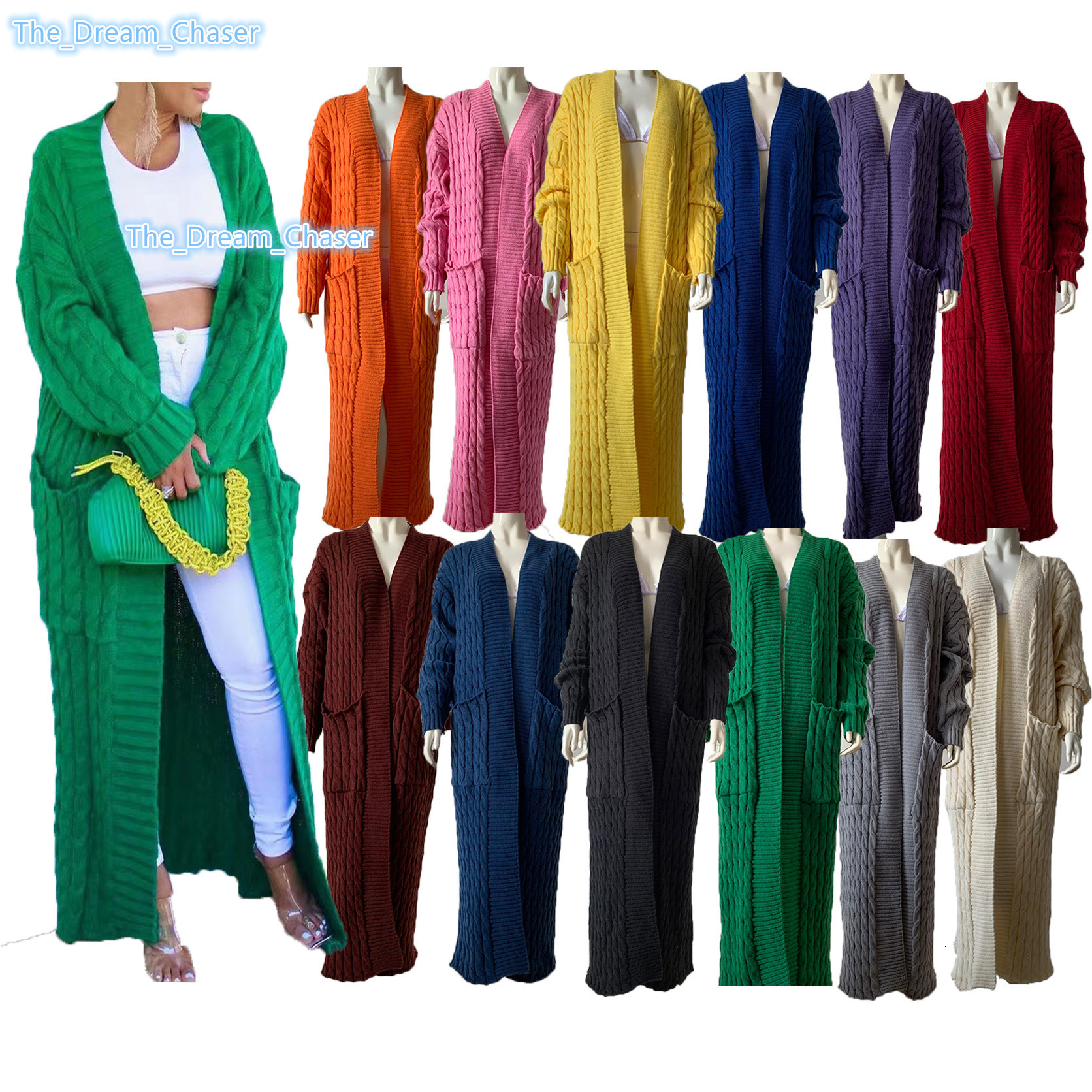Knitted Cardigan Women Long Jacket Autumn Winter Crochet Loose Long Sleeve Woman Sweater Coat 2022