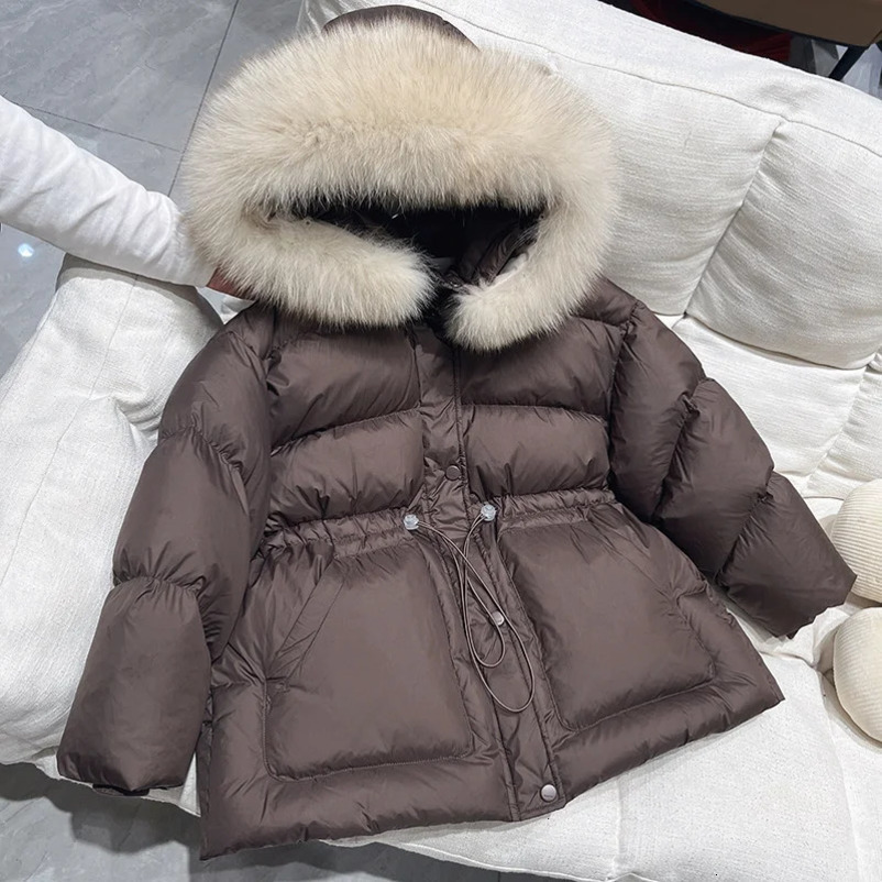 Girls down and cotton jacket windproof jacket brown winter autumn warm cotton Christmas gift childrens clothing 241202